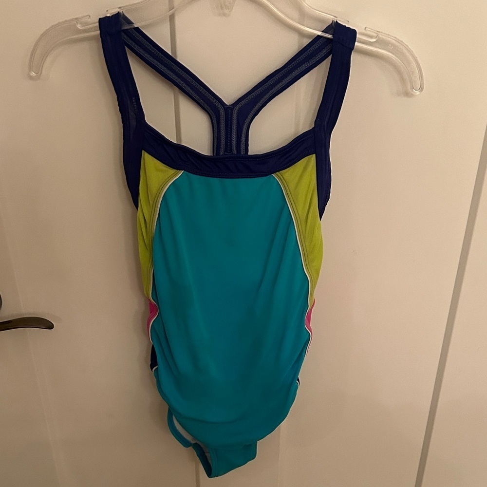 Speedo Kids One Piece Swimsuit - Teal, Lime, Purple, size 10 girls